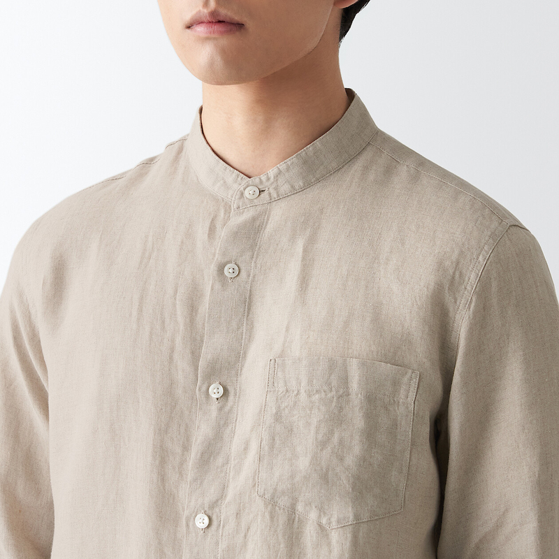 Buy French Linen Washed Stand Collar Shirt online